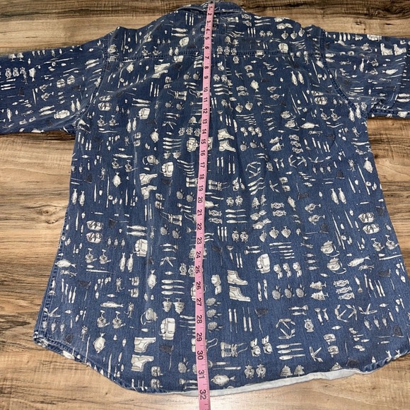 Mens Medium Vintage Woolrich Tackle/Fish Button Down Short Sleeve Polo‎ - Picture 6 of 8